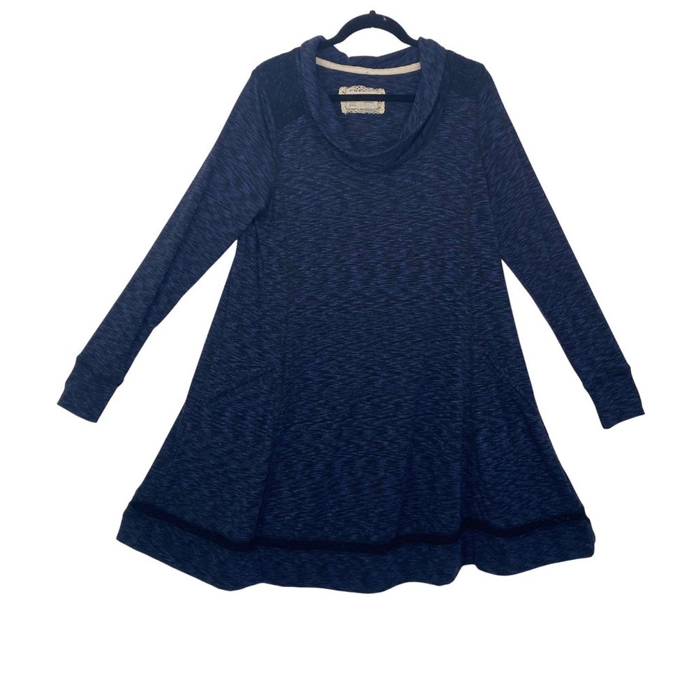 Anthropologie Saturday & Sunday Blue space dye cowl neck crochet sweater Dress L